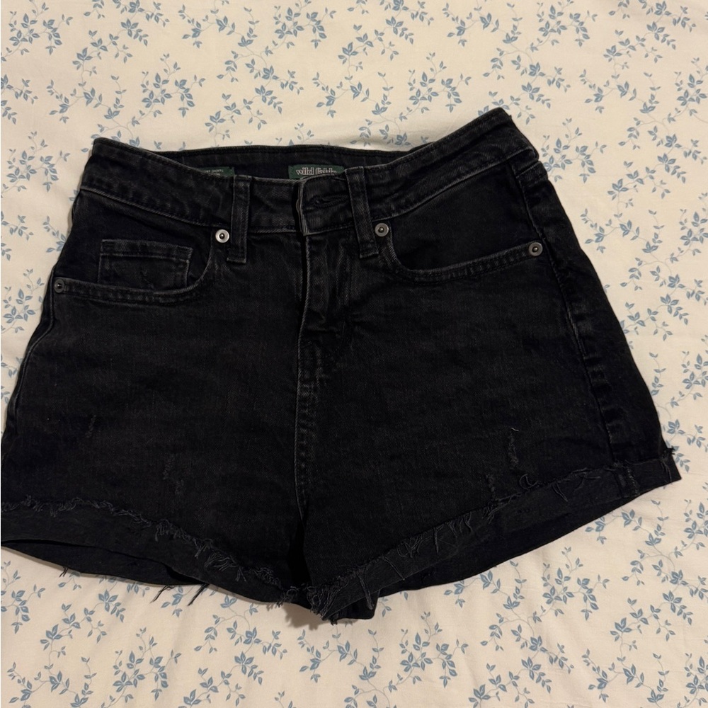 Womens Mid rise black denim shorts